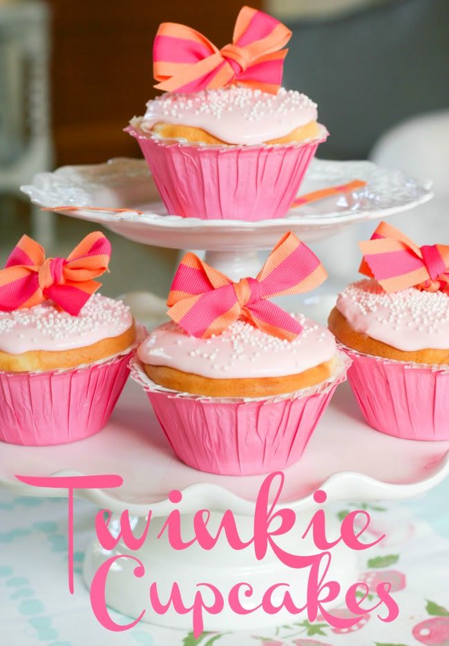 Twinkie Cupcakes with Pink Cherry Frosting