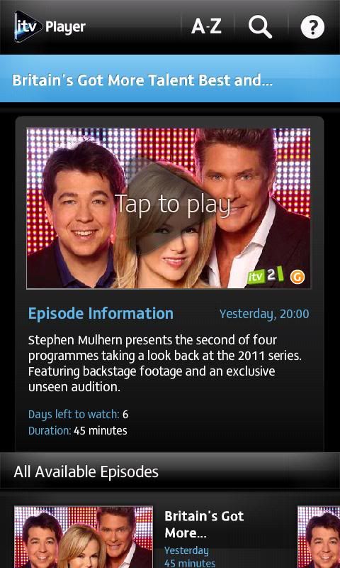Itv player ANDROID mobile APP