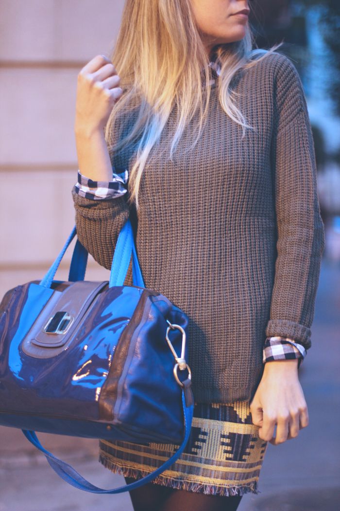 Aztec Skirt My showroom, Priscila Betancort, Street style, blanco, romwe, stradivarius, camisa de cuadros, plaid shirt, maliparmi,