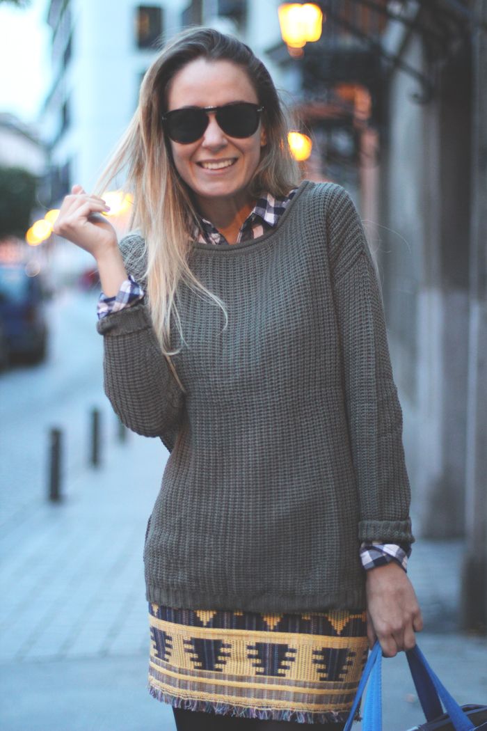 Aztec Skirt My showroom, Priscila Betancort, Street style, blanco, romwe, stradivarius, camisa de cuadros, plaid shirt, maliparmi,