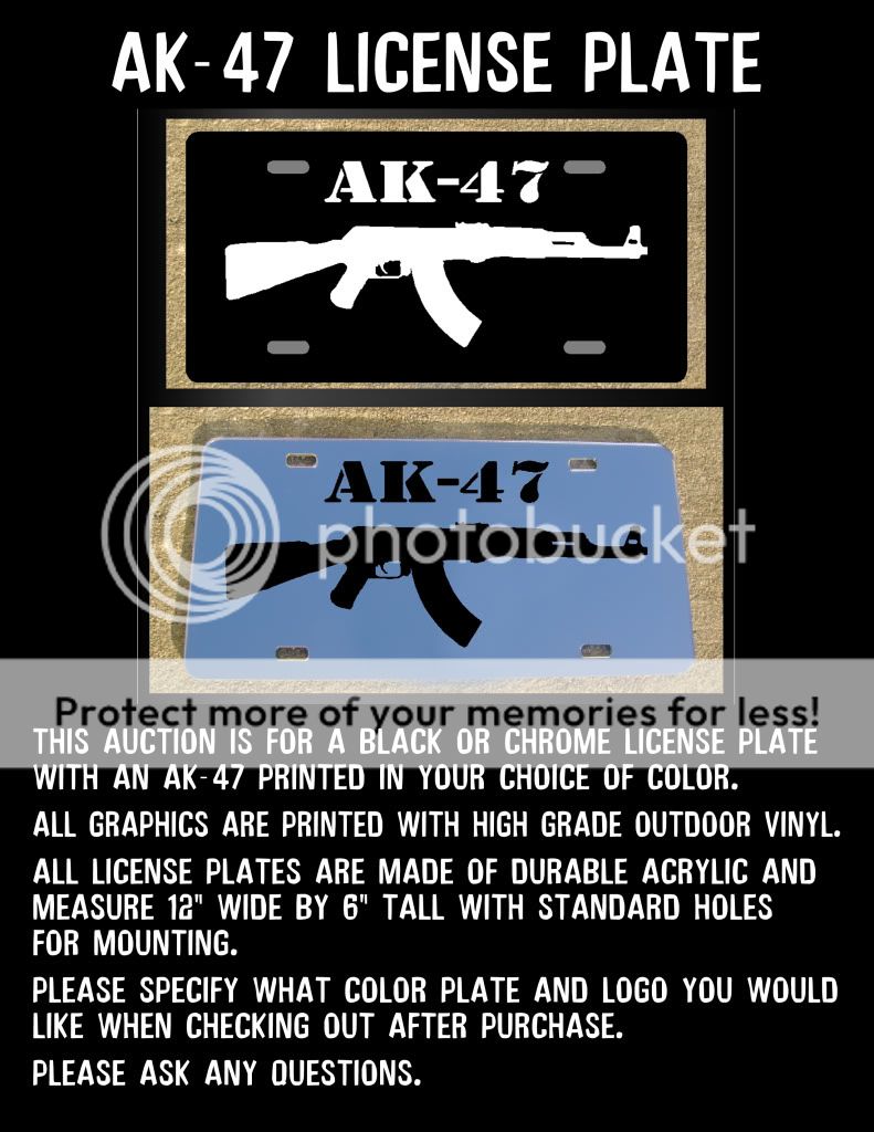 AK 47 Custom Black or Chrome License Plate