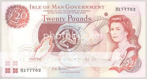 BANKNOTE ISLE OF MAN MANX GBP 20 BRITISH POUNDS AU  